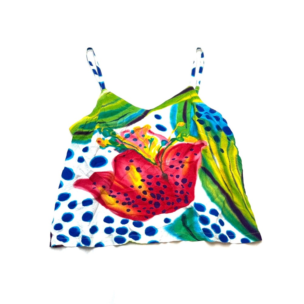 JAMS WORLD Vintage Womens Medium Colorful Floral Vneck Spaghetti Strap Cami Tank